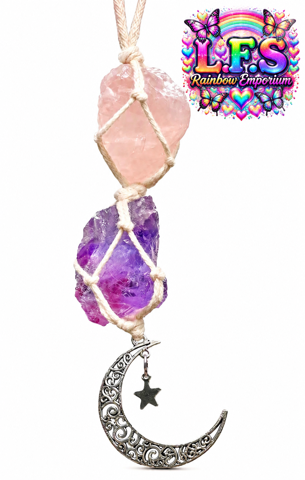 Rose quartz moon & star crystal