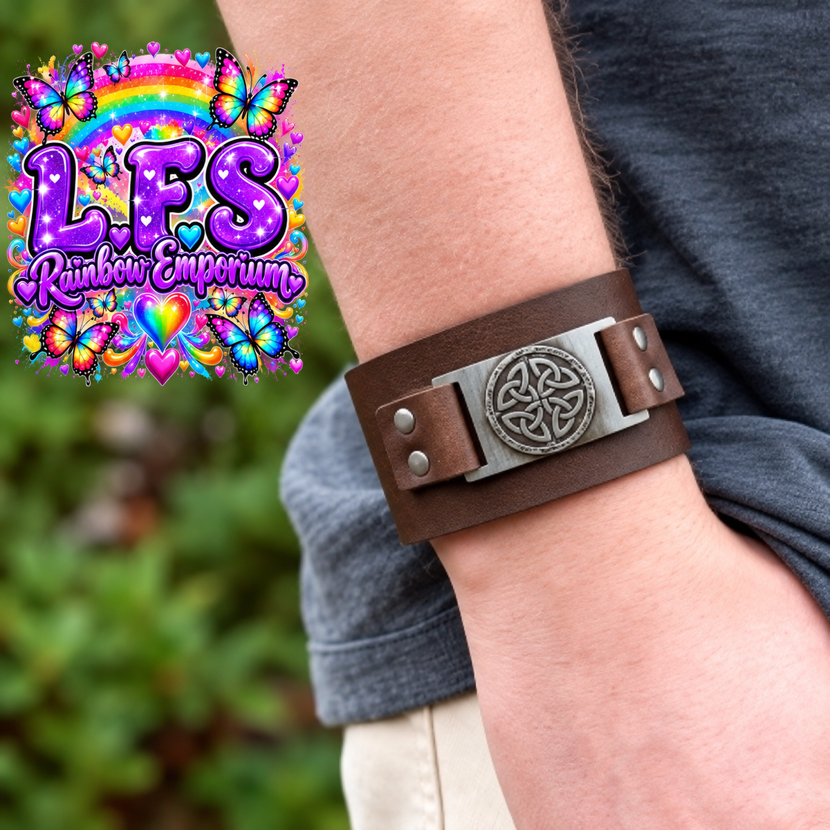 Brown Celtic Shield Knot Leather Cuff Bracelet