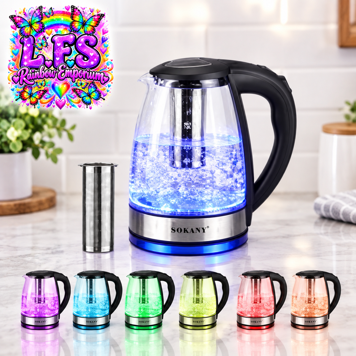 1.8L Corded Glass Kettle With 7 Color LED Lights