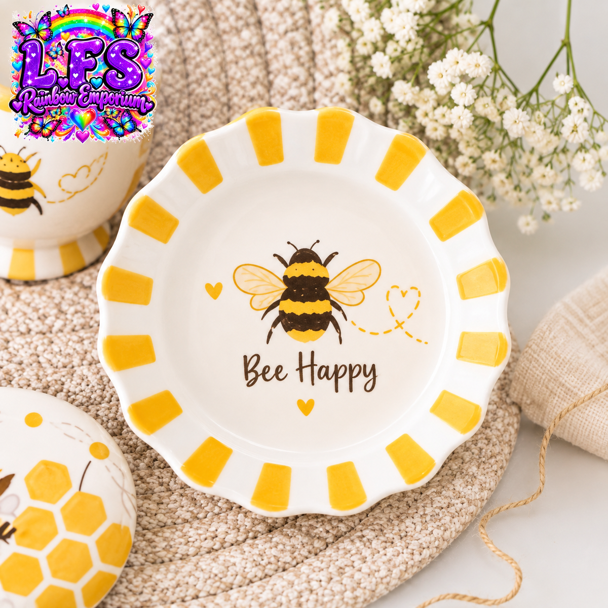 Striped Bee Happy Trinket Dish