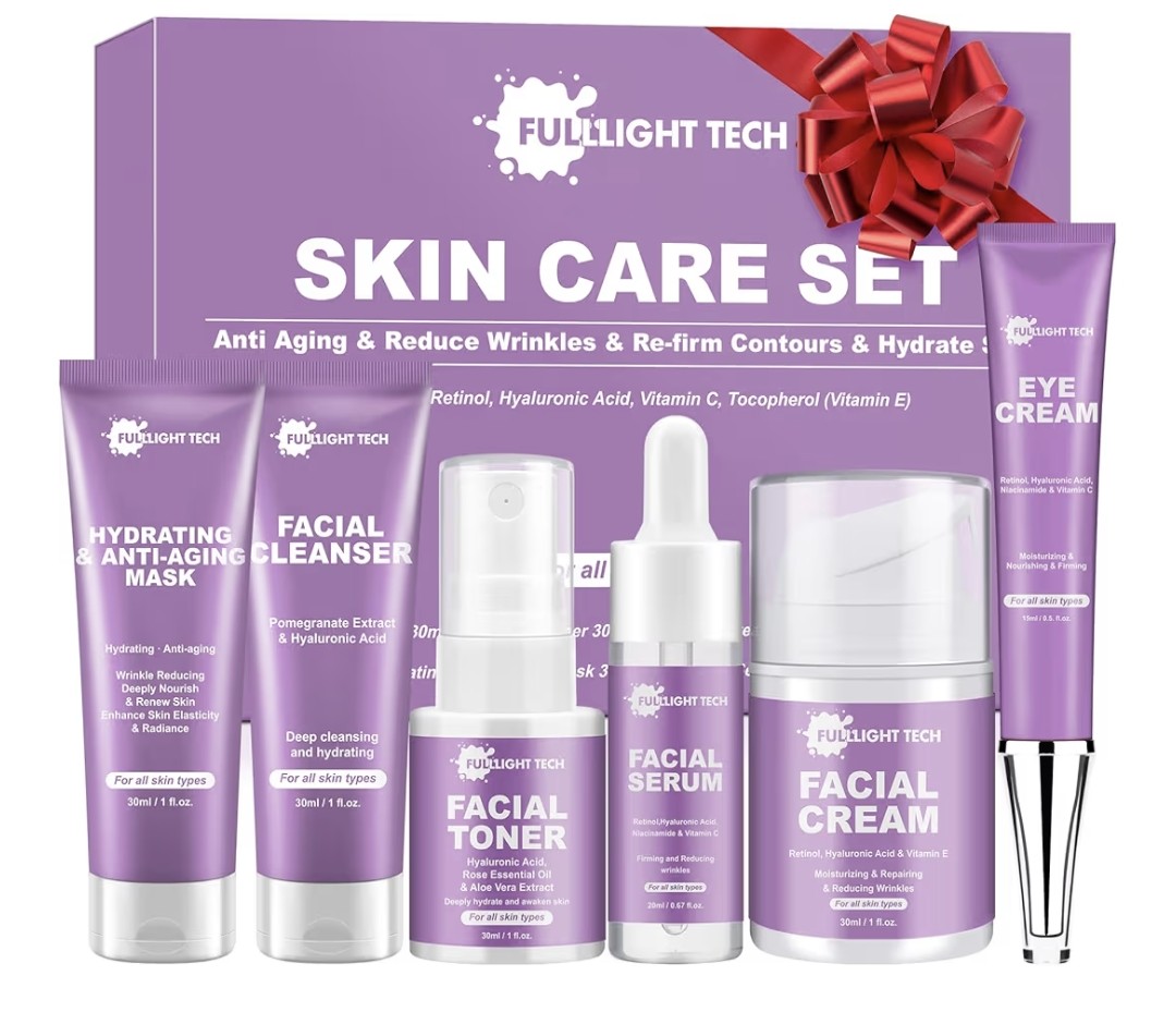 Gifts for Women,Anti Aging Skin Care Set,Reduce Wrinkles & Hydrate Skin,Skin Care Kit W/Facial Cleanser,Toner,Cream,Serum,Eye Cream Skincare Gift Set,Valentine Birthday Gifts for Wife Mom Teens