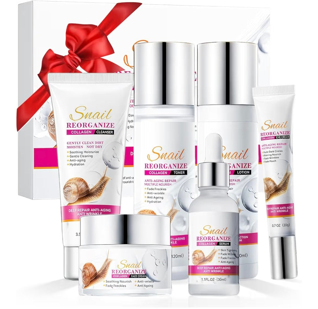 6PCS Snail Skincare Set,Cleanser,Toner,Lotion,Serum,Eye Cream,Moisturiser,Beauty Gift for Teenage Girls Women,Birthday Gift,Womens Gift,Complete Facial Skincare Set,Ideal for Travel and Daily Use